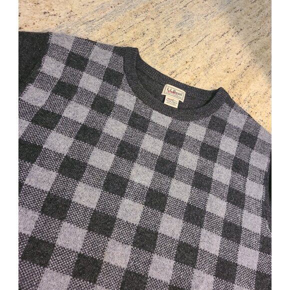 LL Bean Mens Size L Reg Gray Check Wool Sweater 2916388 Grandpa Old Money - Picture 7 of 12